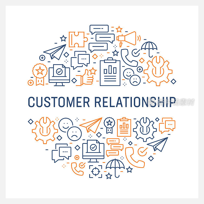 Customer Relationship Concept - Colorful Line Icons, Arranged in Circle